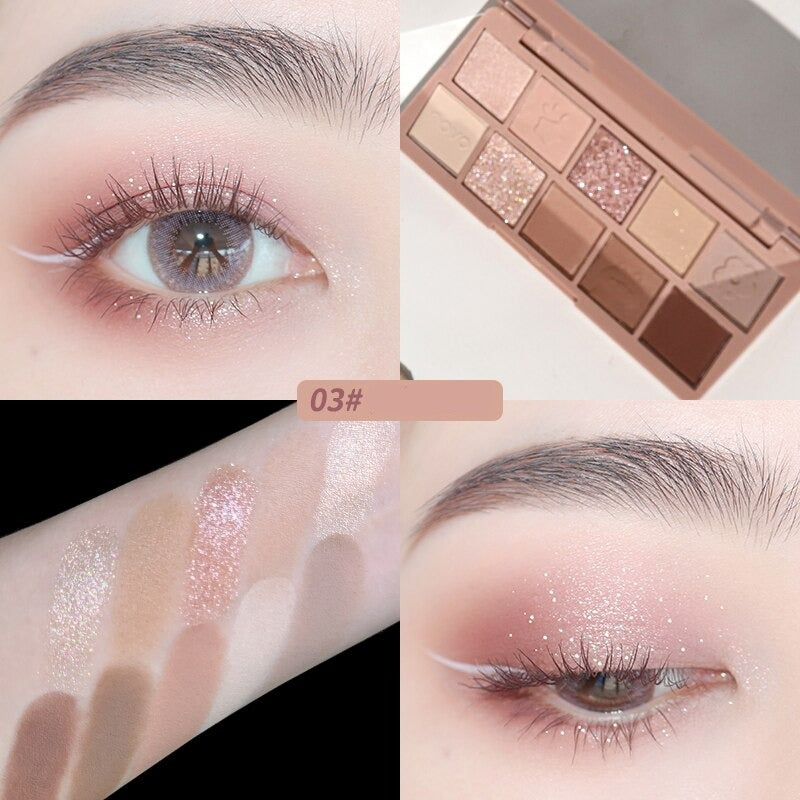 Cute Pets 10 colors Glitter Eyeshadow Palette Matte Shimmer Long Lasting Brighten Eyes Makeup Pallete Smooth Powder Korean Style