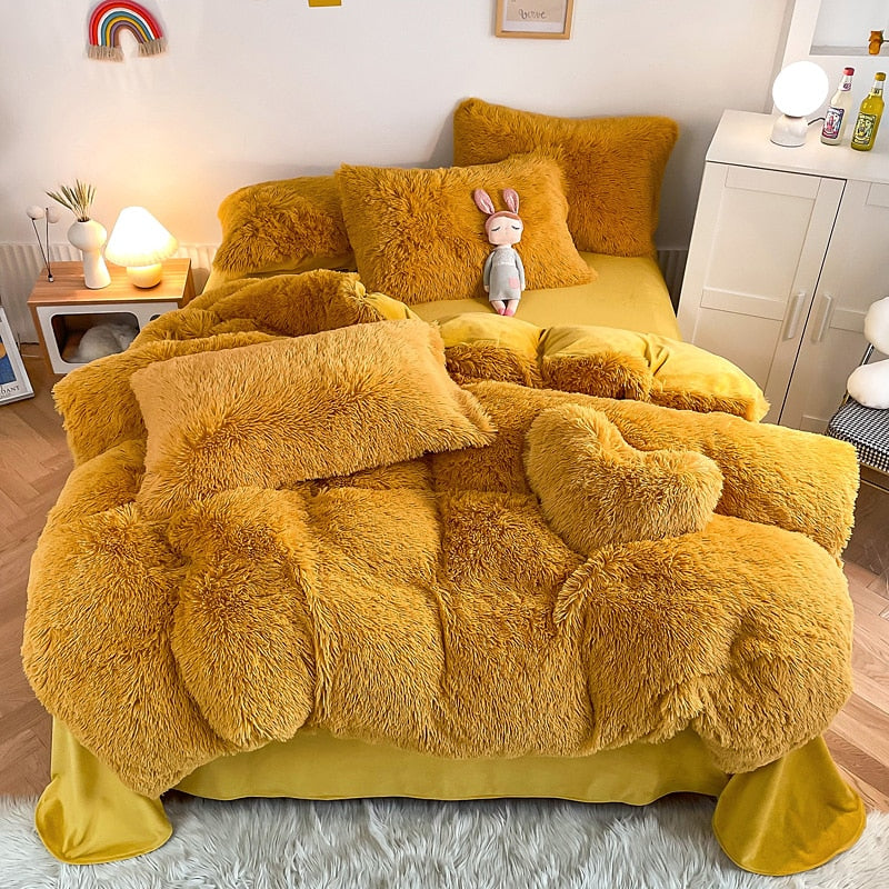 Yeknu - Super Shaggy Coral Fleece Warm Cozy Princess Bedding Set Mink Velvet Quilt/Duvet Cover Set Bed Comforter Blanket Pillowcases