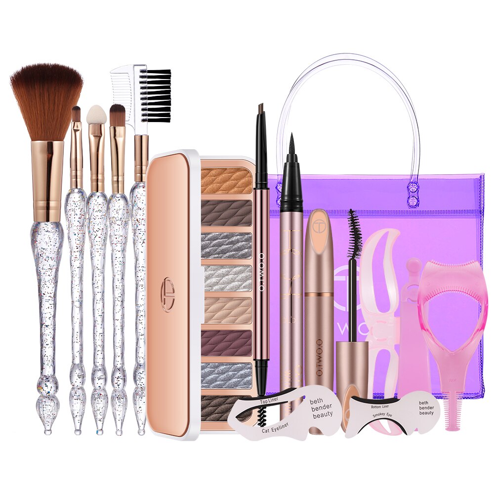 9pcs Cosmetics Kit Eyeshadow Palette Eyebrow Pencil Eyeliner Thick Mascara Cosmetic Bag Full Makeup Set For Women