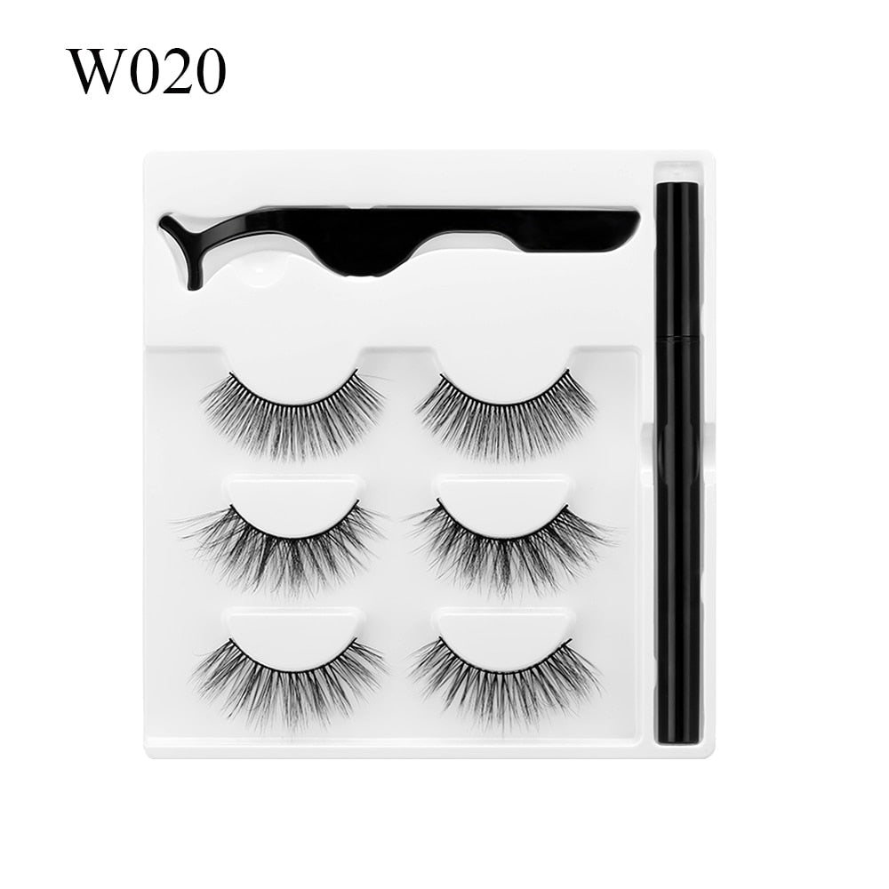 3 Pairs Self Adhesive False Eyelashes Eyeliner Kit a Liquid Eyeliner Non Magnetic Lashes No Glue Needed Eye Makeup Tools