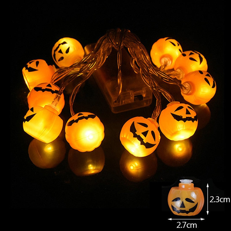 10LED Halloween Pumpkin Spider Bat Skull String Lights Lamp DIY Hanging Horror Halloween Decoration For Home Party Supplies