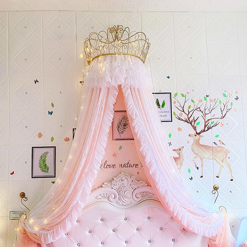 Princess Lace Bed Valance Curtain Bedside Mosquito Net Home Bedroom Decoration Baby Kids Dome Tent Wedding Room Canopy Bedcover