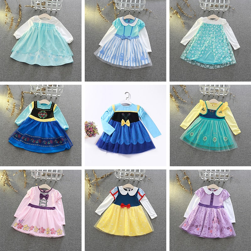 Baby Girls Snow Queen 2 Elsa Anna Sofia Casual Dress Kids Carnival Birthday Party Costume Children Elza Snow White Clothes