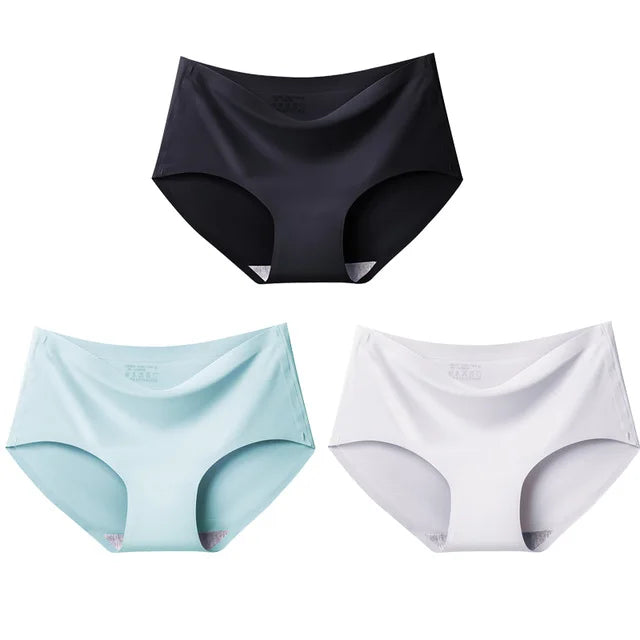 qgtao 3PCS Women's Panties Ice Silk Underwear Sexy Seamless Lingerie For Women Mid Rise Female Lingerie Briefs Traceless Underpants