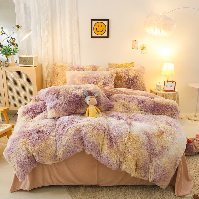 Yeknu - Super Shaggy Coral Fleece Warm Cozy Princess Bedding Set Mink Velvet Quilt/Duvet Cover Set Bed Comforter Blanket Pillowcases