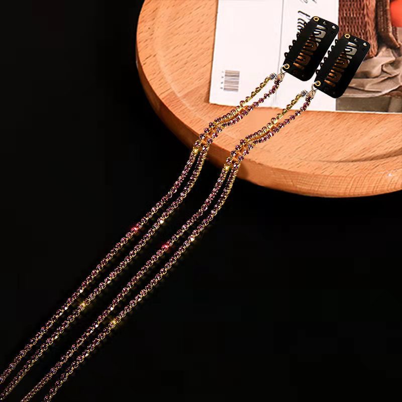 2021 New Flashing Diamond Chain Hairpin Braided Hair Headdress Tassel Hairpin High Sense Temperament Dirty Braided Hairband