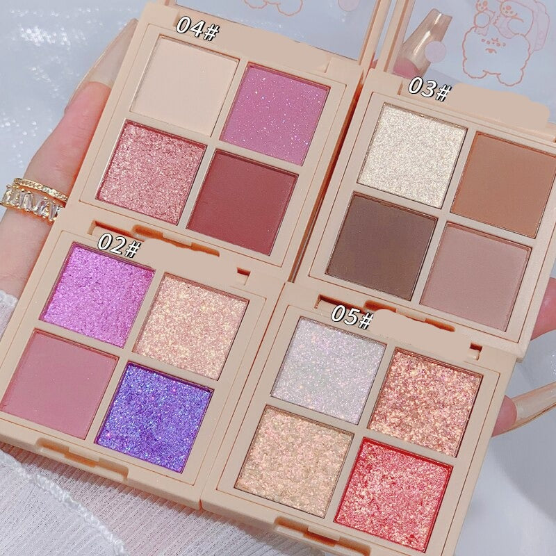 Bright Daylight 4 Colors Eyeshadow Palette Glitter Matte Eye shadow Shiny Shading Powder Soft Pink Peach Color Highlight Makeup