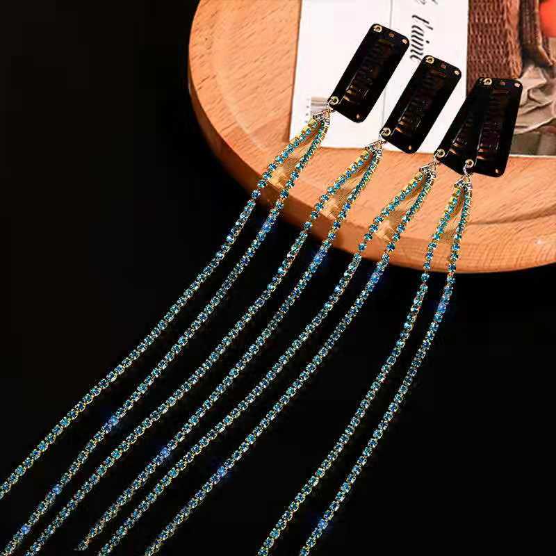 2021 New Flashing Diamond Chain Hairpin Braided Hair Headdress Tassel Hairpin High Sense Temperament Dirty Braided Hairband