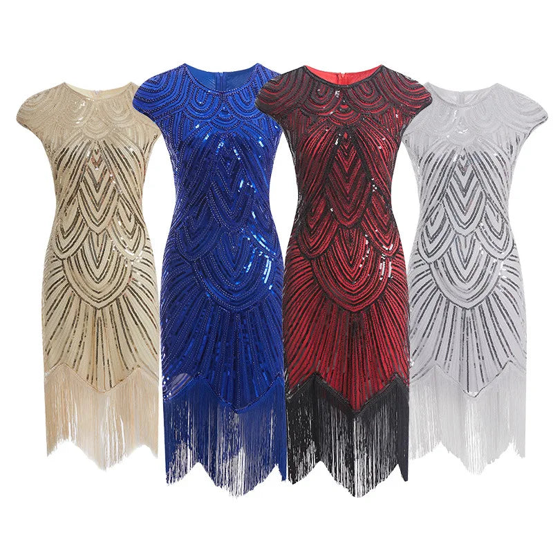 qgtao Vintage 1920s Flapper Great Gatsby Dress O-Neck Cap Sleeve Sequin Fringe Party Midi Dress Vestidos Verano 2019 Summer Dress