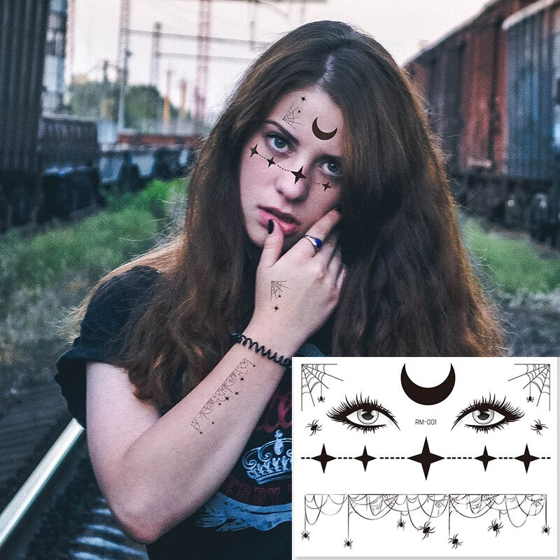 Halloween Face Temporary Tattoo Sticker Festival Party Body Makeup Stickers moon spider scar fake tattoo for woman men girls boy