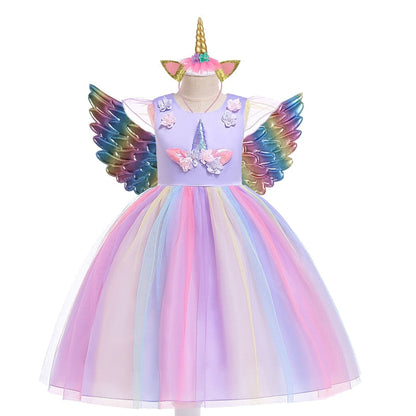 Unicorn Girls Knee Dress Kids Birthday Party Princess Lolita Costume for Halloween Christmas Children Ball Stage Disfraz Mujer