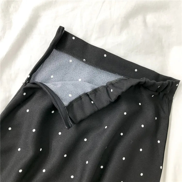 qgtao 2024 Summer Women Black Polka Dot Chiffon Long Skirt Elegant Lady High Waist Maxi Skirts Casual Boho Beach Vintage Slim Skirt