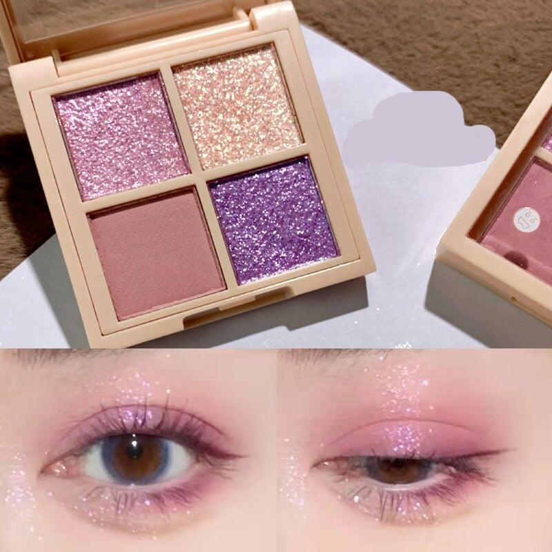 Bright Daylight 4 Colors Eyeshadow Palette Glitter Matte Eye shadow Shiny Shading Powder Soft Pink Peach Color Highlight Makeup