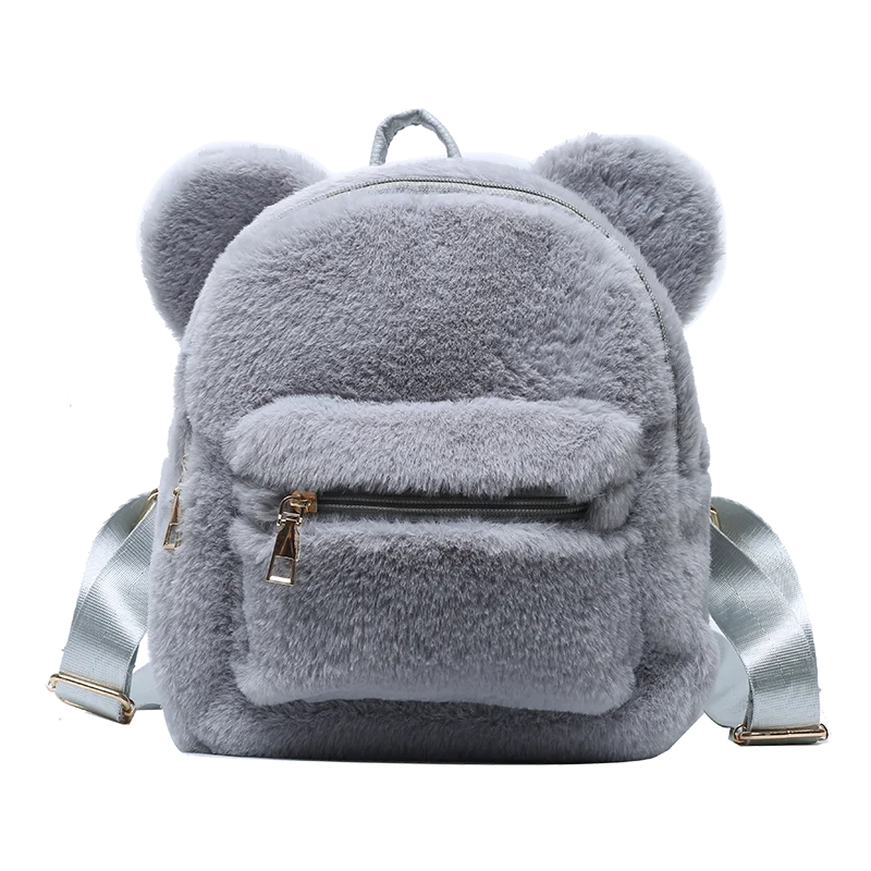 qgtao Korean Mini Backpack For Girls Cute New Bear Ears Plush Women Backpack Faux Fur Shoulders Bag Furry Ladies Bagpack KPOP