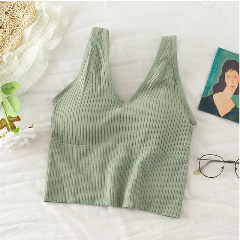 qgtao Women Sports Crop Tops Seamless Underwear Removable Padded Camisole Femme Female Tank Camis Sexy Lingerie Intimates