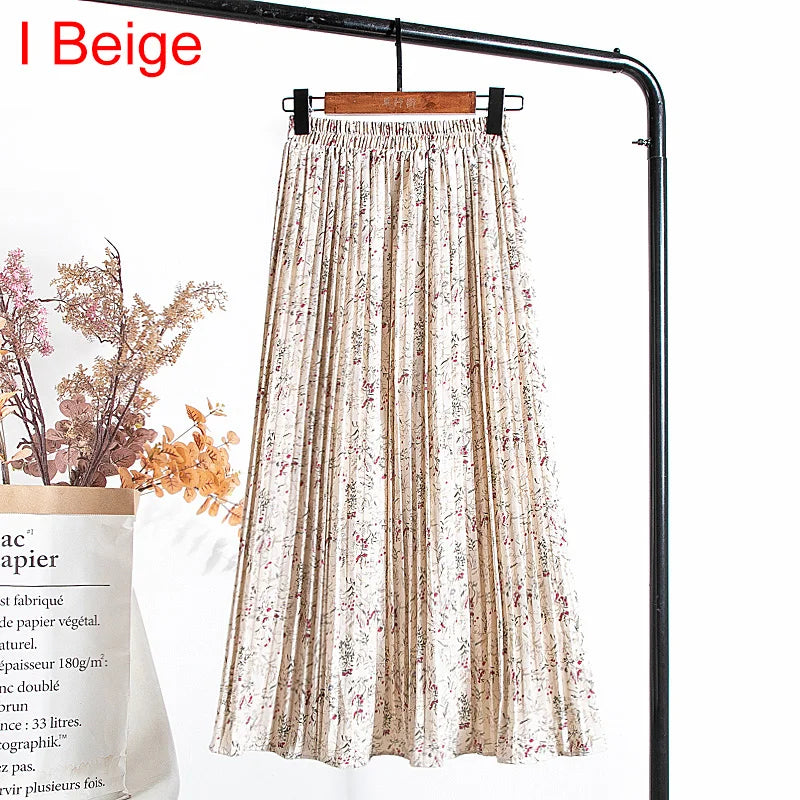 qgtao Skirts Womens 2024 High Waist Floral Print Mid Calf Long Pleated Skirt Women Summer Vintage Elegant Chiffon Midi Skirt