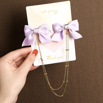 AWAYTR New Bow Pearls Chain Barrettes Hairpins For Women Rhinestone Spring Hair Clips Ribbon Headband Ponytail Hair Accessories