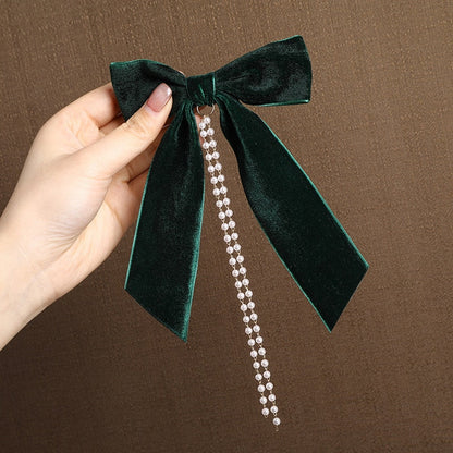 AWAYTR New Bow Pearls Chain Barrettes Hairpins For Women Rhinestone Spring Hair Clips Ribbon Headband Ponytail Hair Accessories