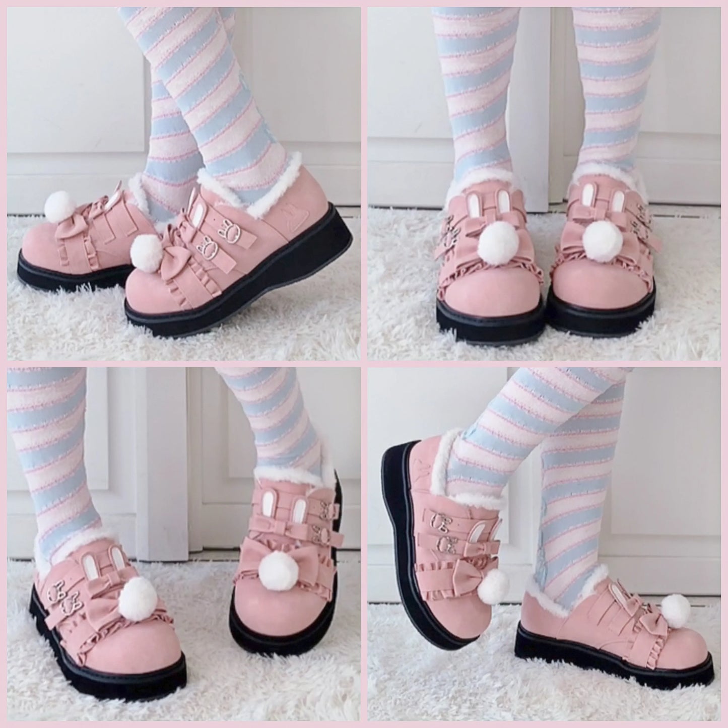 qgtao Winter kawaii girl sweet lolita shoes vintage round head plus cashmere keep warm women shoes cute bowknot kawaii loli snow boots