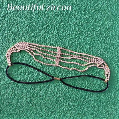 European and American fashion exquisite luxury crystal hairband hair chain sweet bridal jewelry Rhine Stone chain birthday gift
