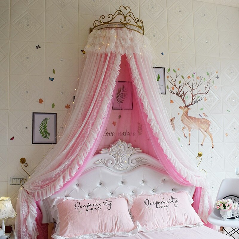 Princess Lace Bed Valance Curtain Bedside Mosquito Net Home Bedroom Decoration Baby Kids Dome Tent Wedding Room Canopy Bedcover