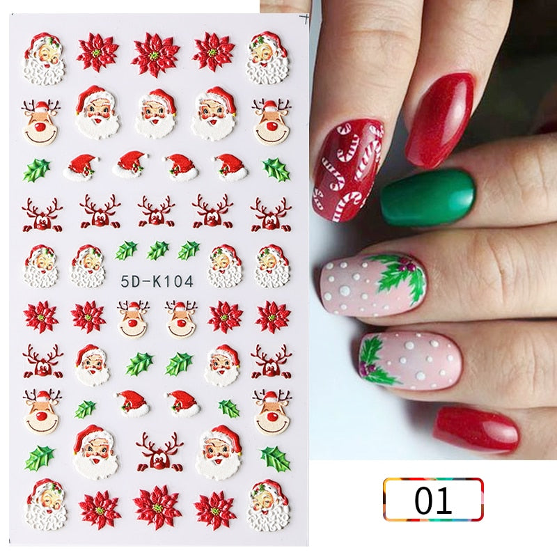 1 Sheet Embossed Snowflakes 5D Nail Stickers Decal Winter Christmas Nail Art Decoration Manicure Butterfly Nail Stickers Design