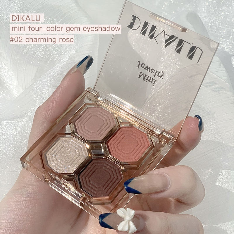 DIKALU Eye Makeup Four Colors Glitter Eyeshadow Palette Waterproof Long Lasting Eyeshadow Pigment Pallete Ins Popular Beauty