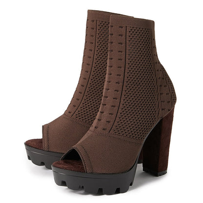 qgtao-2024 Women Fashion 12Cm High Heels 3.5Cm Platform Peep Toe Sandals Boots Nightclub Summer Sandles Block Heels Sexy Mesh Shoes