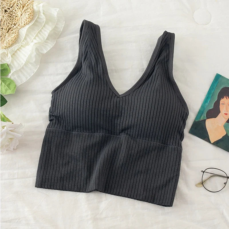 qgtao Women Sports Crop Tops Seamless Underwear Removable Padded Camisole Femme Female Tank Camis Sexy Lingerie Intimates