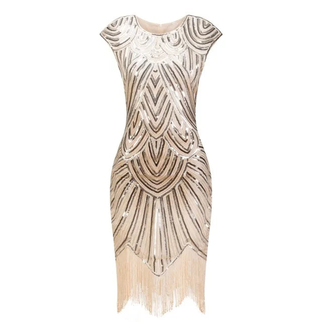 qgtao Vintage 1920s Flapper Great Gatsby Dress O-Neck Cap Sleeve Sequin Fringe Party Midi Dress Vestidos Verano 2019 Summer Dress