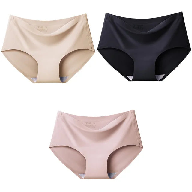 qgtao 3PCS Women's Panties Ice Silk Underwear Sexy Seamless Lingerie For Women Mid Rise Female Lingerie Briefs Traceless Underpants