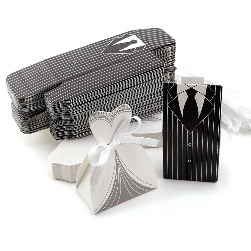 10pcs/lots Bride And Groom Dresses Wedding Candy Box Gifts Bags Favor Boxes Wedding Bonbonniere DIY Event Party Favor Decoration