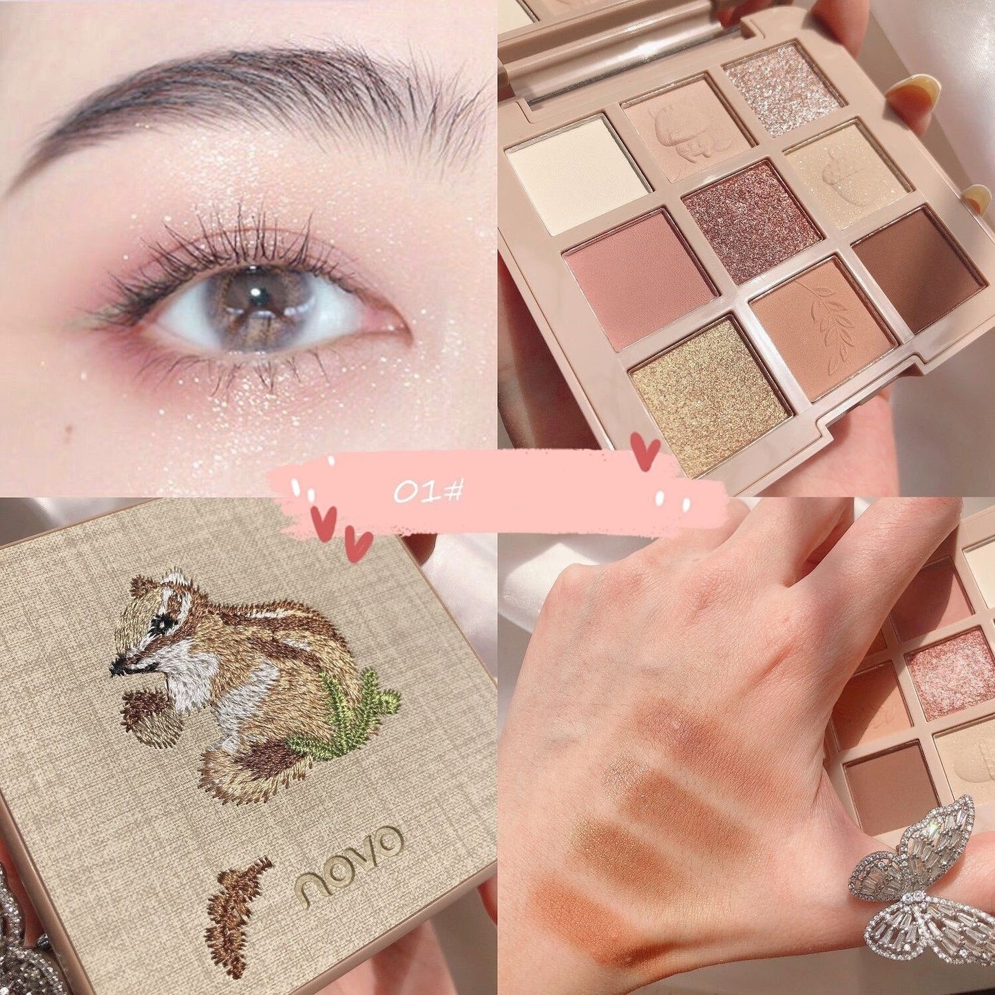 Exquisite Embroidery 9 Color Eyeshadow Palette Shimmer Matte Shiny Eye Makeup Waterproof Silky Touch Easy To Wear Brighten Eyes