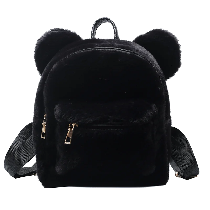 qgtao Korean Mini Backpack For Girls Cute New Bear Ears Plush Women Backpack Faux Fur Shoulders Bag Furry Ladies Bagpack KPOP