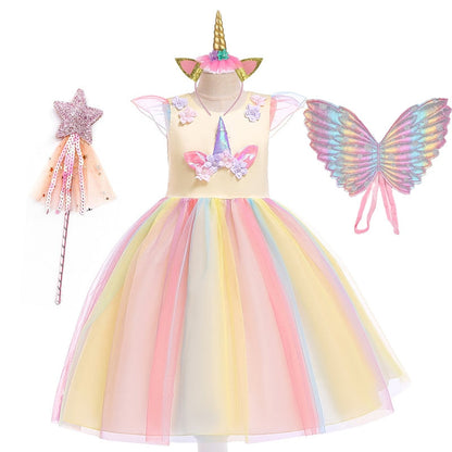 Unicorn Girls Knee Dress Kids Birthday Party Princess Lolita Costume for Halloween Christmas Children Ball Stage Disfraz Mujer