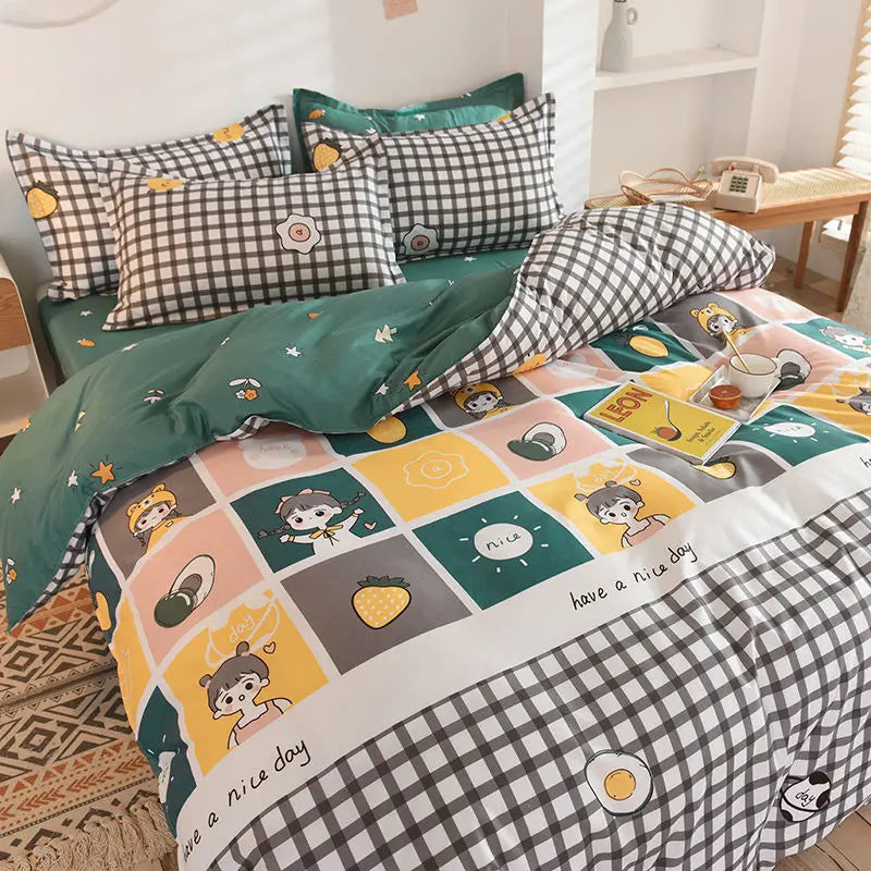 Yeknu Orange Bedding Set Girls Boys Bed Linen Sheet Plaid Duvet Cover No Filling 240x220 Single Double Queen King Bedclothes