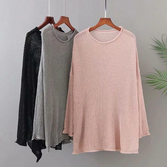 qgtao Plus Size Knit Shirt For Women Long Sleeves Round Collar Minimalism Knit Sweater Large Size Quality Looser Early Autumn New Tops