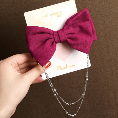 AWAYTR New Bow Pearls Chain Barrettes Hairpins For Women Rhinestone Spring Hair Clips Ribbon Headband Ponytail Hair Accessories