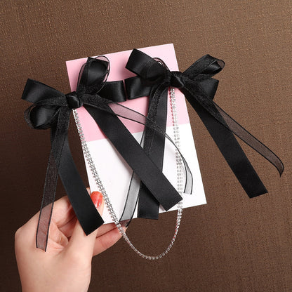 AWAYTR Tassel Elegant Vintage Bow Pearl Chain Hairpins Sweet Hair Decorate Headband Hair Clips For Fashion Hair Accessories