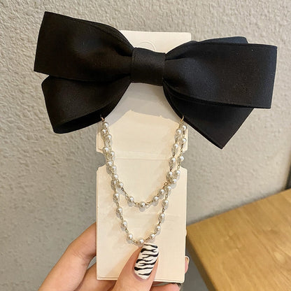 AWAYTR New Bow Pearls Chain Barrettes Hairpins For Women Rhinestone Spring Hair Clips Ribbon Headband Ponytail Hair Accessories