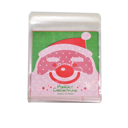 50Pcs 10x10cm Christmas Candy Cookie Gift Bags Plastic Self-adhesive Biscuits Snack Packaging Bags Xmas Party Decoration Favors