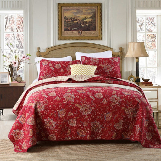 Yeknu Cotton Quilt Set 3-Piece Bedspread on the Bed with Shams Red Printed Coverlet King Queen Size Summer Blanket for Bed