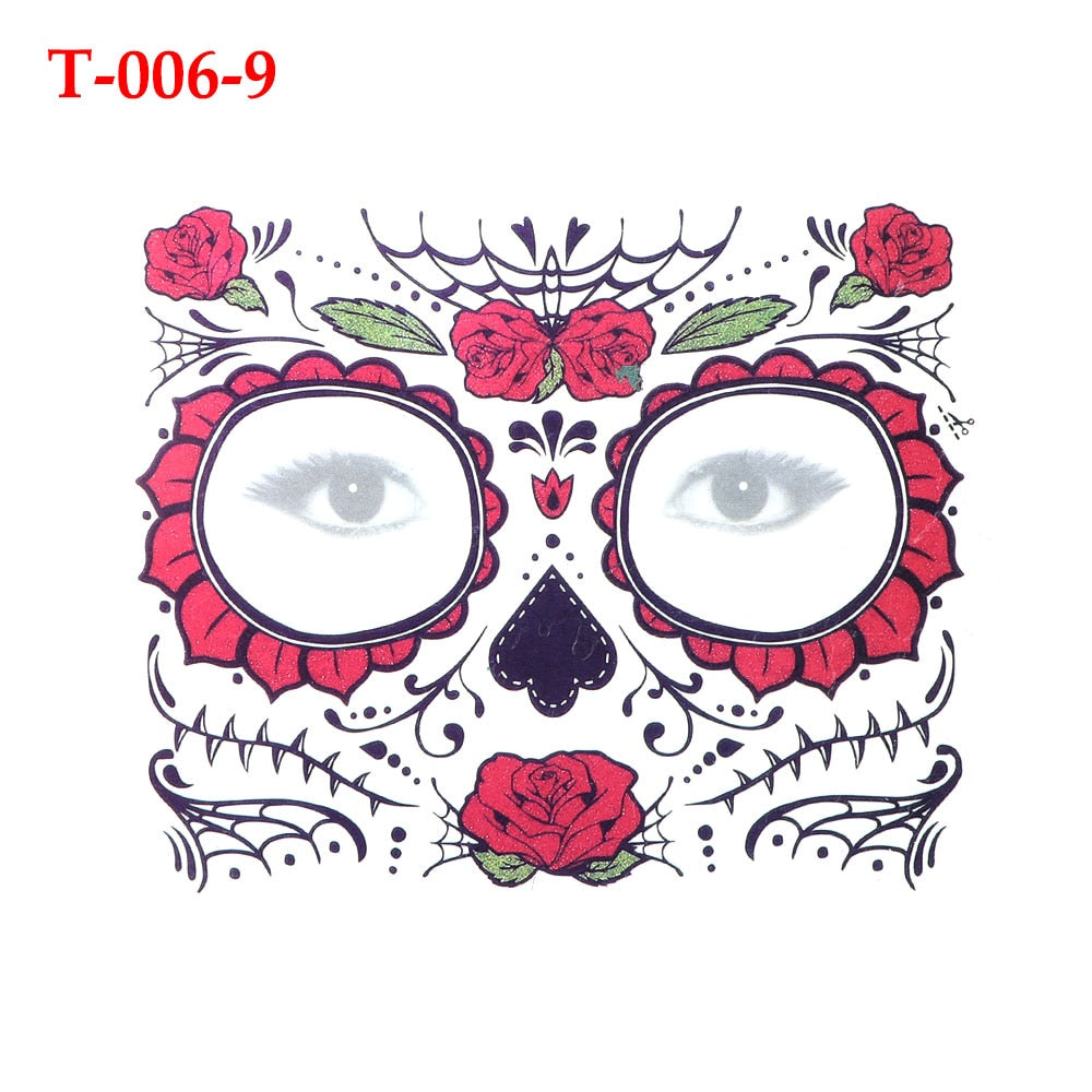 Waterproof Facial Makeup Sticker Special Face tattoo Day Of The Dead Skull Face Dress Up Halloween Temporary Tattoo Stickers