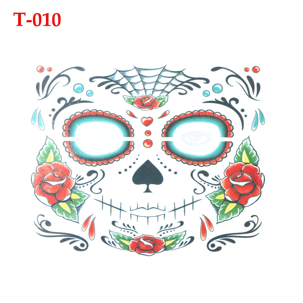 Waterproof Facial Makeup Sticker Special Face tattoo Day Of The Dead Skull Face Dress Up Halloween Temporary Tattoo Stickers