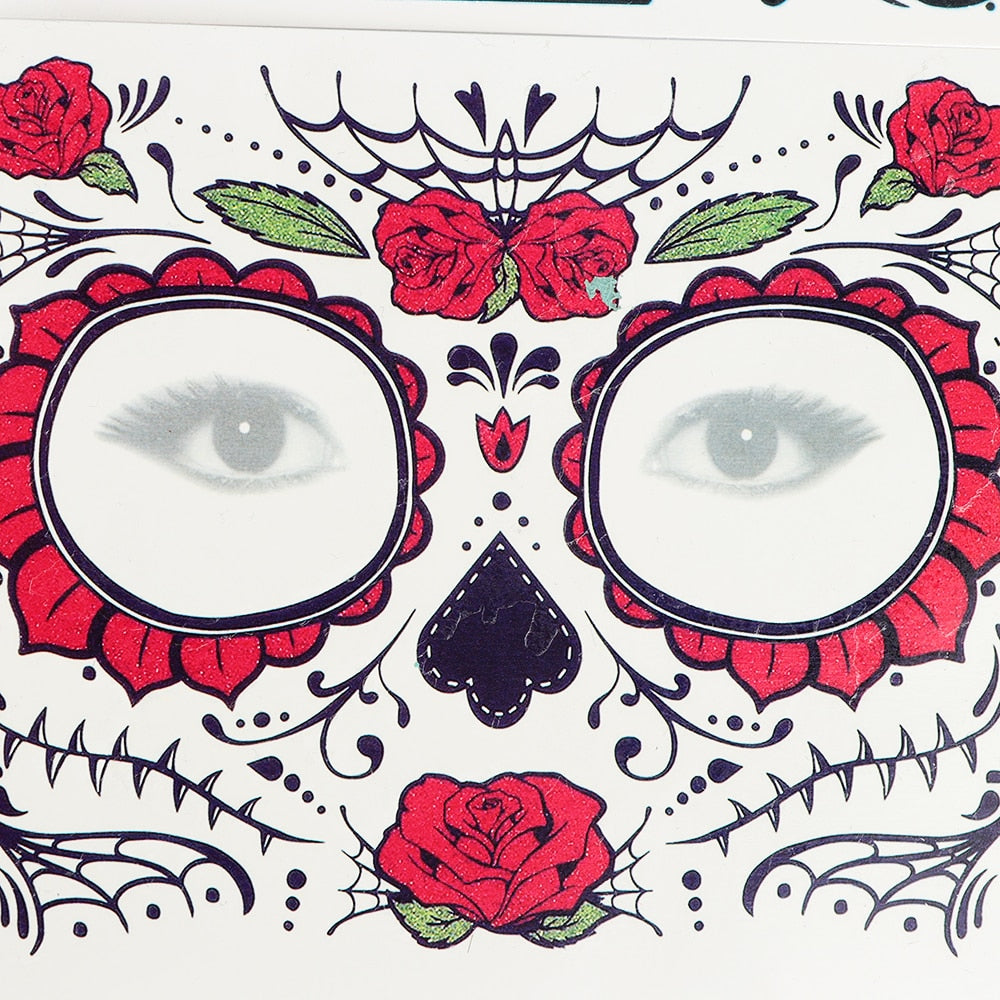 Waterproof Facial Makeup Sticker Special Face tattoo Day Of The Dead Skull Face Dress Up Halloween Temporary Tattoo Stickers