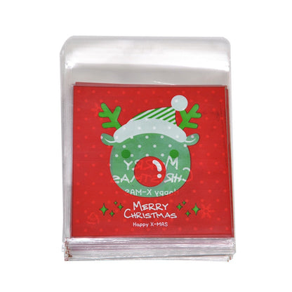 50Pcs 10x10cm Christmas Candy Cookie Gift Bags Plastic Self-adhesive Biscuits Snack Packaging Bags Xmas Party Decoration Favors