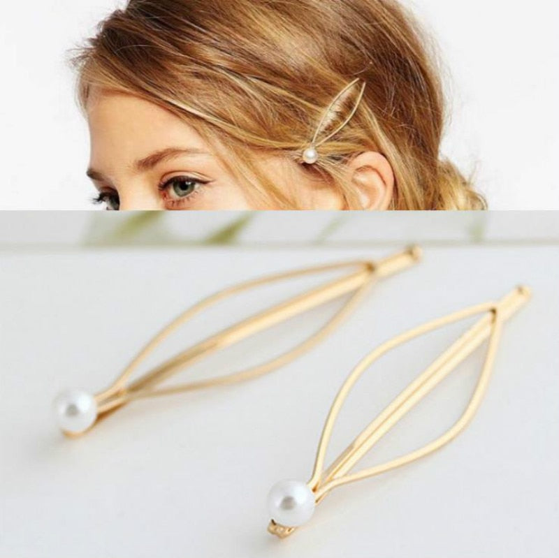 1Pcs Simple Elegant Style Baitie Pearl Lady's Golden Hair Clip Hairband Pin Barrette Bride Hairpin Headdress Accessories Styling