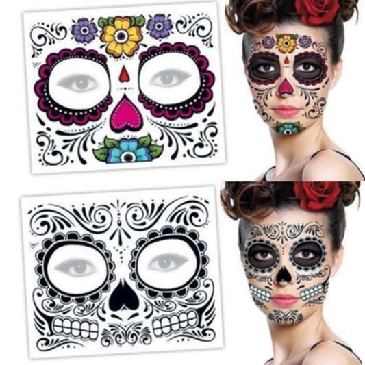 Waterproof Facial Makeup Sticker Special Face tattoo Day Of The Dead Skull Face Dress Up Halloween Temporary Tattoo Stickers