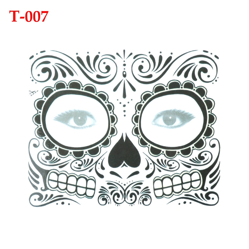 Waterproof Facial Makeup Sticker Special Face tattoo Day Of The Dead Skull Face Dress Up Halloween Temporary Tattoo Stickers