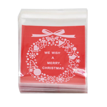 50Pcs 10x10cm Christmas Candy Cookie Gift Bags Plastic Self-adhesive Biscuits Snack Packaging Bags Xmas Party Decoration Favors